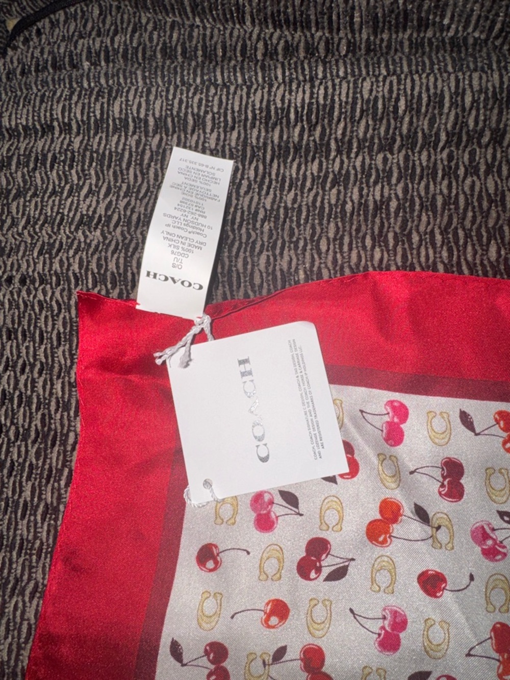 Coach Kids Cherry Print Square Scarf in Red and Cream - Picture 2 of 5